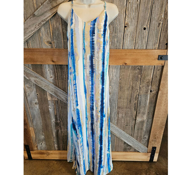 Lulus boho tie die high slit lined tiedye sundress EUC XS Ombre blue white - Picture 1 of 10